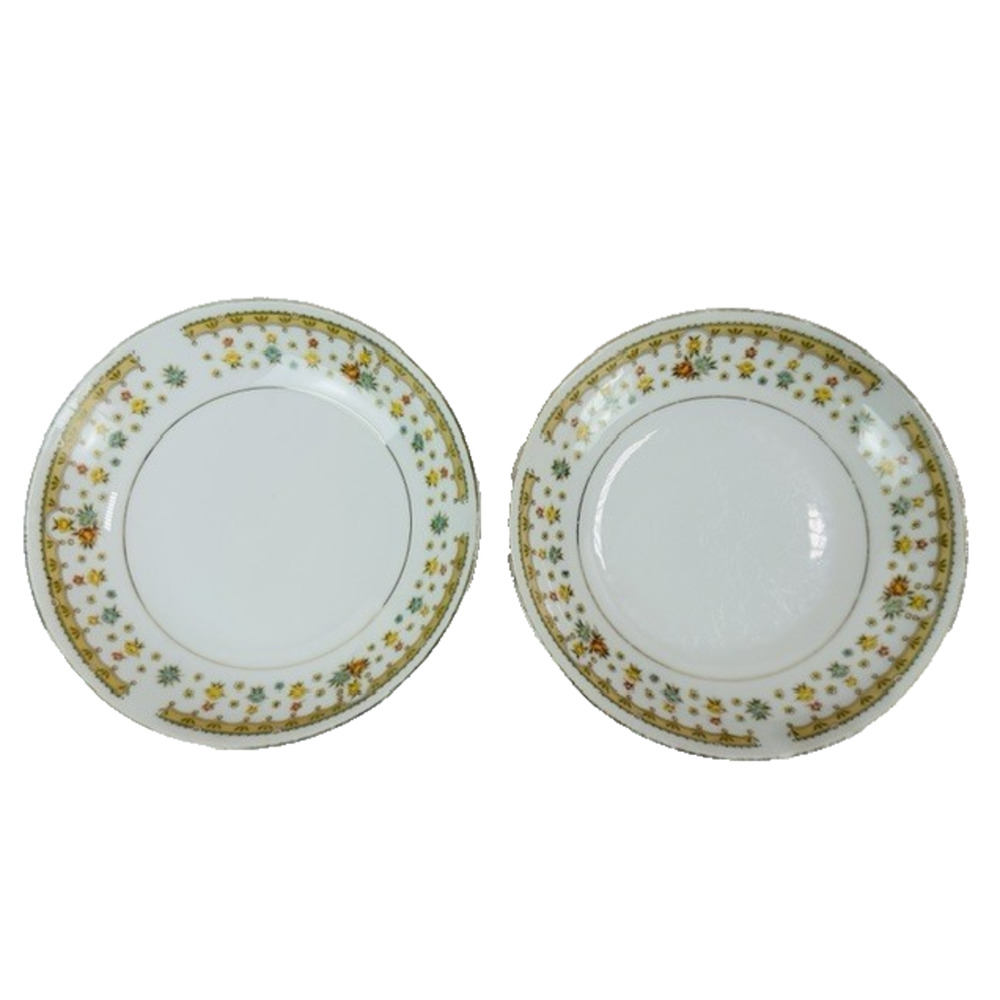 Fine China of Japan Garden Bouquet 2-Fruit/Dessert Bowl Green&Yellow Edge Flower